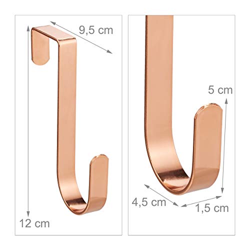 Relaxdays Colgador Puerta, Pack de 5, Ganchos para Colgar, Para Baño, Cocina o Pasillo, Metal, 12 cm de Largo, Oro Rosa