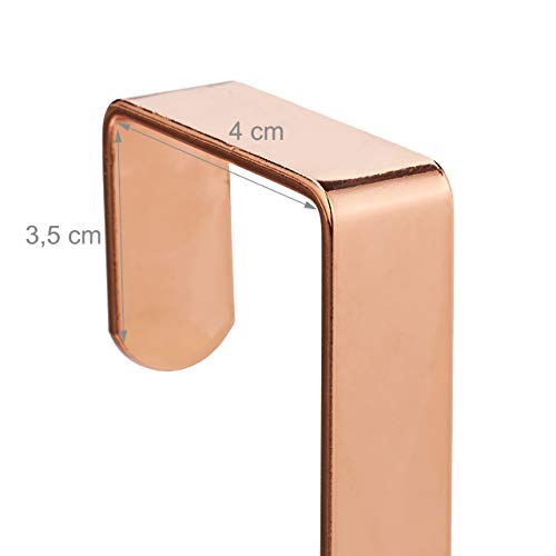 Relaxdays Colgador Puerta, Pack de 5, Ganchos para Colgar, Para Baño, Cocina o Pasillo, Metal, 12 cm de Largo, Oro Rosa