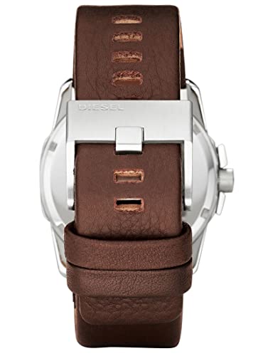 Reloj Diesel Master Chief de tres manecillas para hombre, tamaño de la caja 46 mm, reloj de acero inoxidable con correa de cuero