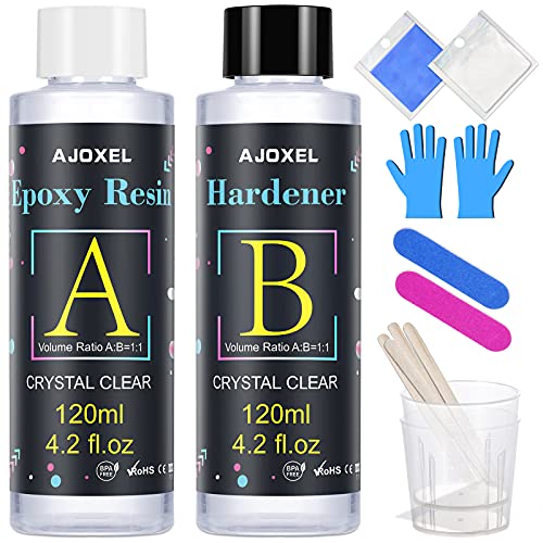 Resina Epoxi Ultra Transparente 252 g/240 ml, AJOXEL Proporción 1:1 para Bricolaje, Madera, Artesanía, Joyería, Suelos, Obras de Arte, Modelado, Mesas Creaciones Artísticas, Revestimientos Protectores