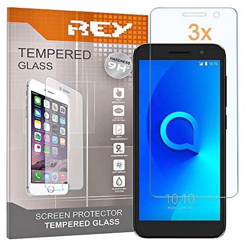 REY 3X Protector de Pantalla para ALCATEL 1 2019, Cristal Vidrio Templado Premium