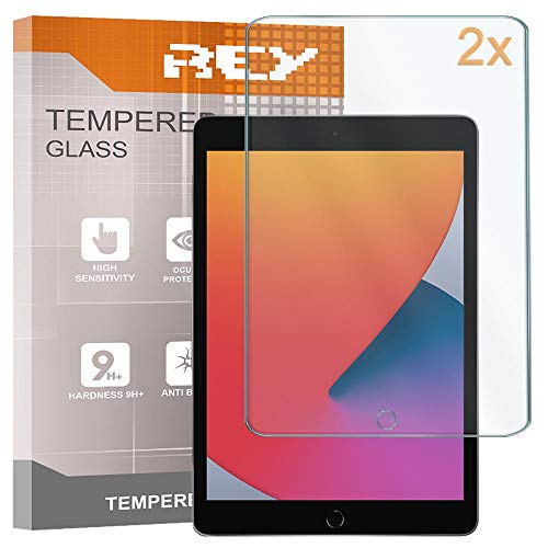 Rey Protector de Pantalla para iPad 10.2" 2019 - iPad 10.2" 2020 - iPad 10,2" 2021, Cristal Vidrio Templado Premium, Táblet (Pack 2X)