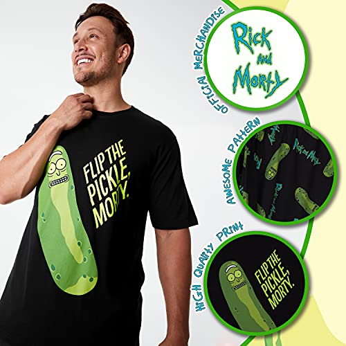 Rick and Morty Pijama Hombre De Pickle Rick, Conjunto Pijamas Corto De Algodon, Regalos Originales, Tallas S, M, L , XL, 2XL Y 3 XL (Negro, M)