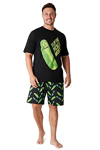 Rick and Morty Pijama Hombre De Pickle Rick, Conjunto Pijamas Corto De Algodon, Regalos Originales, Tallas S, M, L , XL, 2XL Y 3 XL (Negro, M)