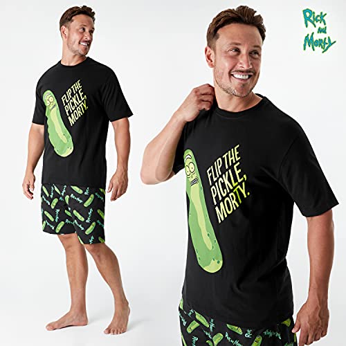 Rick and Morty Pijama Hombre De Pickle Rick, Conjunto Pijamas Corto De Algodon, Regalos Originales, Tallas S, M, L , XL, 2XL Y 3 XL (Negro, M)