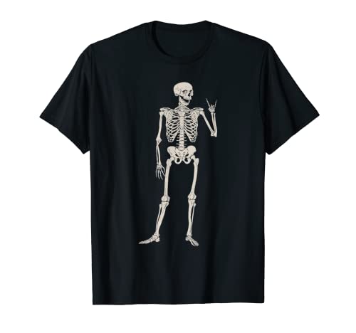 Rocker Skull Esqueleto Mano Rock On Disfraz Divertido Halloween Camiseta