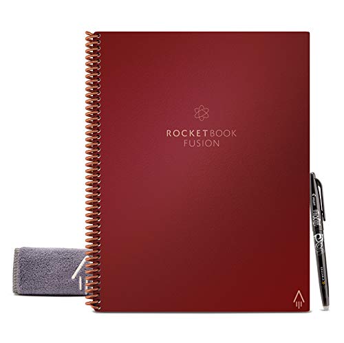 Rocketbook Fusion - Cuaderno de notas reutilizable e inteligente - Scarlet Rojo, Hoja A4, 7 estilos de páginas para maximizar la productividad, bolígrafo FriXion y toallita incluidas