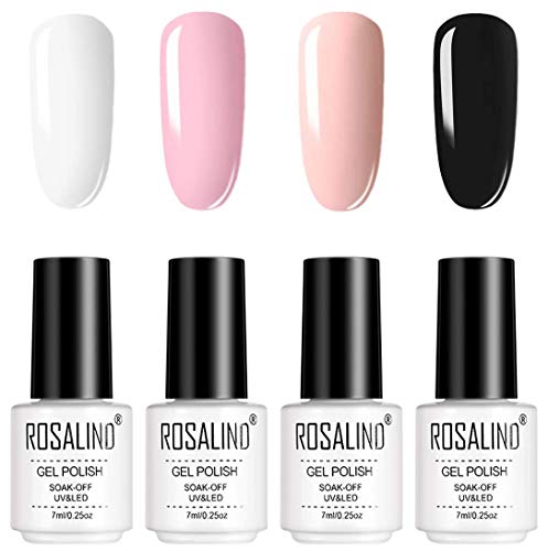 ROSALIND 4pcs Esmaltes Semipermanentes de Uñas en Gel UV LED, Kit de Esmaltes de Uñas de Brillo Arcoiris 7ml (02)