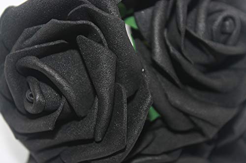 Rosas de espuma de 8 cm, ramo de 6 flores artificiales que no destiñen en color negro