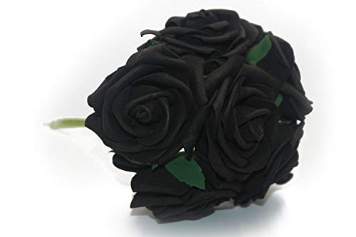 Rosas de espuma de 8 cm, ramo de 6 flores artificiales que no destiñen en color negro