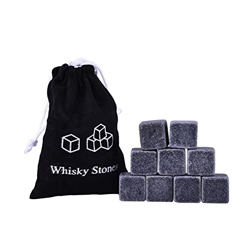 Rpanle Whisky Piedras, 9 Cubitos Piedras de Whisky Hechas de Granito Natural, Cubitos Hielo Reutilizable para Enfriar Su Whisky, Regalo Ideal para Hombres