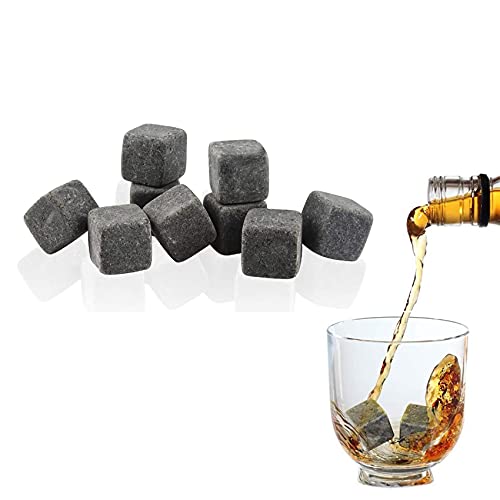 Rpanle Whisky Piedras, 9 Cubitos Piedras de Whisky Hechas de Granito Natural, Cubitos Hielo Reutilizable para Enfriar Su Whisky, Regalo Ideal para Hombres