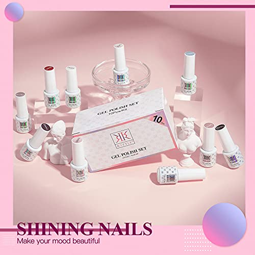 RSTYLE Esmaltes Semipermanentes, 10pcs Kit Uñas de Pintauñas Gel Sólido de Larga Duración Esmalte de Uñas 5ml Purpurina Rosa Púrpura Esmalte de gel UV Serie violeta