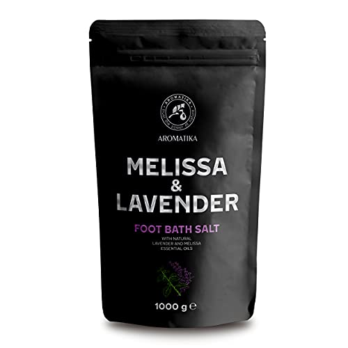 Sal de Baño para Pies con Aceite Esencial de Lavanda y Aceite de Melisa - 1kg /1000g - Sal Marina Natural Baño de Pies - Remojo Uñas - Pedicura - Sal Para Remojar Los Pies - Cuidado de Pies