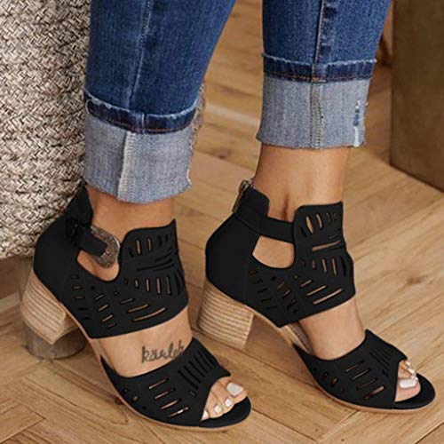 Sandalias de mujer Gladiator romanas, sandalias de playa con correa Peep Toe antideslizante, cómodas patrón de serpiente, zapatos de moda elegantes para el tiempo libre, Negro , 38