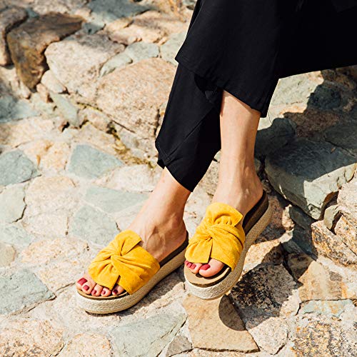 Sandalias Plataforma Mujer Verano Alpargatas Mules Cuña Punta Abierta Zapatillas de Tacón Playa Comodas Zapatos Vestir Slip On Amarillo 38 EU