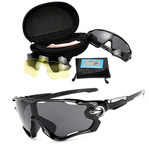 SDYAYFGE Gafas de Sol Deportivas polarizadas Protección UV400 Gafas de Ciclismo con 5 Lentes Intercambiables para Ciclismo, béisbol, Pesca, esquí, Funcionamiento (Negro)