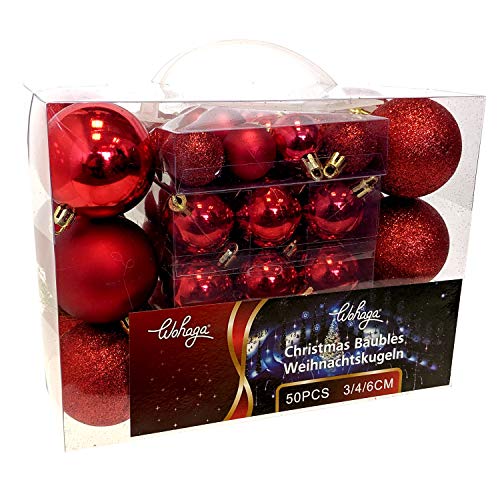 Set de 50 Bolas de Navidad Ø3/4/6cm plástico Rojo Adornos del árbol de Navidad decoración navideña decoración para el Abeto