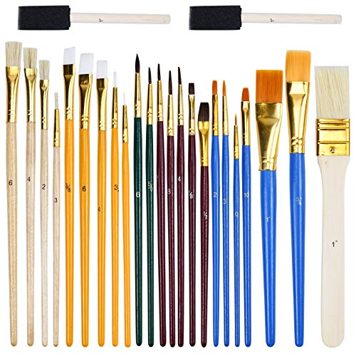 Sets de Pinceles y Brochas 25 Pincel,Pinceles Acuarela,Pinceles para Pintura Acrilica/ Oleo,Brochas Pintura Redondo y Plano,Esponjas de Pintura Accesorios de Pintura para Adultos Niños Artistas