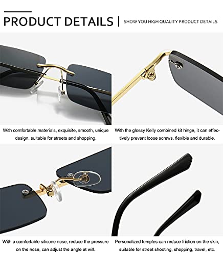 SHEEN KELLY Gafas de sol rectangulares sin montura para hombres y mujeres Gafas de sol cuadradas retro Gafas sin marco ultrapequeñas