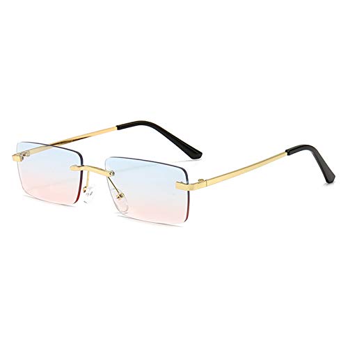 SHEEN KELLY Gafas de sol rectangulares sin montura para hombres y mujeres Gafas de sol cuadradas retro Gafas sin marco ultrapequeñas