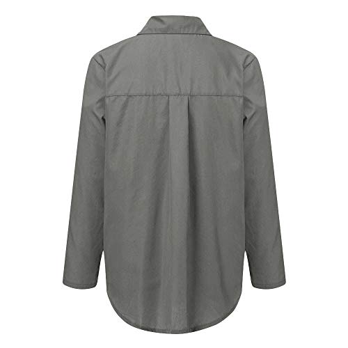 SHOBDW Moda para Mujer Casual Cuello con Solapa Camiseta Oficina Señoras Camisa botón sólido Hebilla Blusa otoño Invierno Tops de Manga Larga (Gris,L)