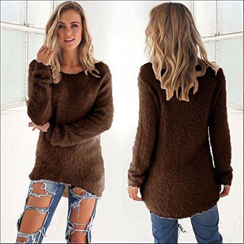 SHOBDW Mujer Suéter para Mujer Cuello Redondo Cárdigan Ocasional Sólido Suelto Otoño Invierno Tops de Manga Larga Cálido Prendas de Punto Jersey Jerséis Blusa Abrigo Vestido(Café,L)