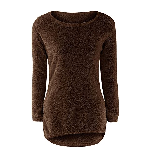 SHOBDW Mujer Suéter para Mujer Cuello Redondo Cárdigan Ocasional Sólido Suelto Otoño Invierno Tops de Manga Larga Cálido Prendas de Punto Jersey Jerséis Blusa Abrigo Vestido(Café,L)