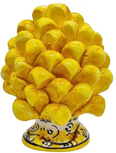 Sicilia Bedda - Piña Siciliana con pie decorado - Modelo cerámico - Cerámica de Caltagirone (Altura 12 x 8, Amarillo)