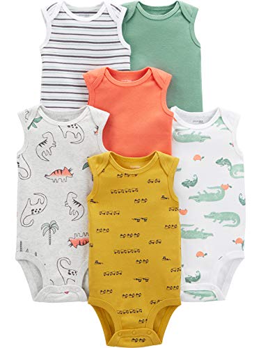 Simple Joys by Carter's 6-Pack Sleeveless Bodysuits Camisa, Camiones/Dinosaurio/Caimán, 3-6 Meses, Pack de 6