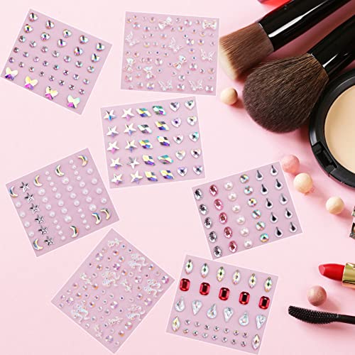 SIQUK 12 Hojas Pegatinas de Gemas Faciales Cuerpo Rostro Ojo Uñas Gems Stickers Cristales Cara Pegatinas Autoadhesivos Gemas para Mujeres Festival DIY Maquillaje y Decoraciones para Uñas