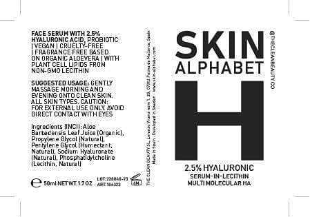 Skin Alphabet - Sérum de Ácido Hialurónico Antiarrugas, Sérum Clínico con 2% de ácido hialurónico, 30ml