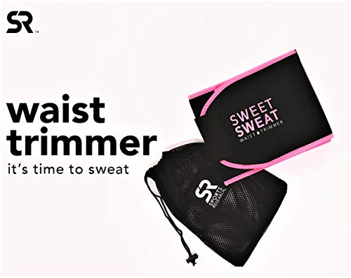 Sports Research - Faja adelgazante Sweet Sweat de calidad prémium para cintura, (logotipo rosa), unisex, incluye muestra gratuita de gel Sweet Sweat, Medium: 8" x 41" Length, Rosa (Pink Logo)