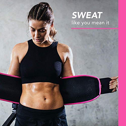 Sports Research - Faja adelgazante Sweet Sweat de calidad prémium para cintura, (logotipo rosa), unisex, incluye muestra gratuita de gel Sweet Sweat, Medium: 8" x 41" Length, Rosa (Pink Logo)