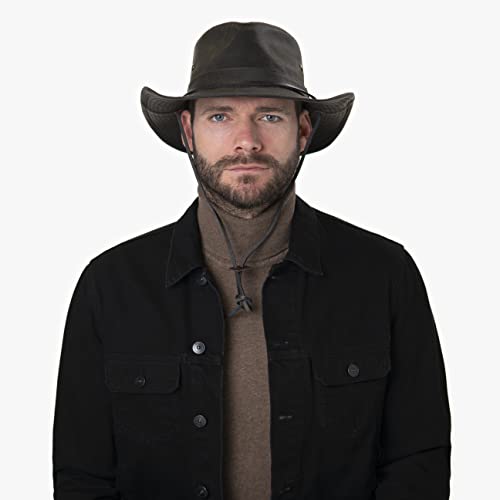 Stetson Sombrero Diaz hombre - Sombrero western con mentonera y ala moldeable - Sombrero de cowboy con protección UV 40+ - tela con algodón en diseño lavado/usado - verano/invierno marrón L (58-59 cm)