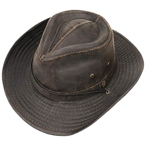 Stetson Sombrero Diaz hombre - Sombrero western con mentonera y ala moldeable - Sombrero de cowboy con protección UV 40+ - tela con algodón en diseño lavado/usado - verano/invierno marrón L (58-59 cm)