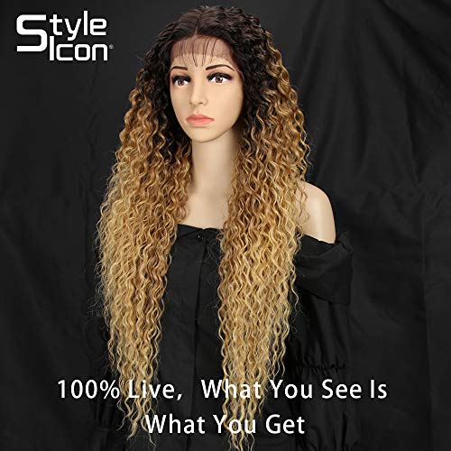 Style Icon Lace Front Wigs Pelucas delanteras del cordón Peluca delantera del cordón Pelucas sintéticas rizadas de para las mujeres Fibra resistente al calor 28 ”/ 71cm