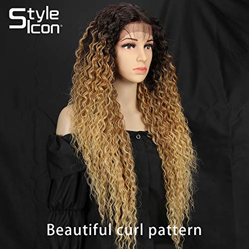 Style Icon Lace Front Wigs Pelucas delanteras del cordón Peluca delantera del cordón Pelucas sintéticas rizadas de para las mujeres Fibra resistente al calor 28 ”/ 71cm