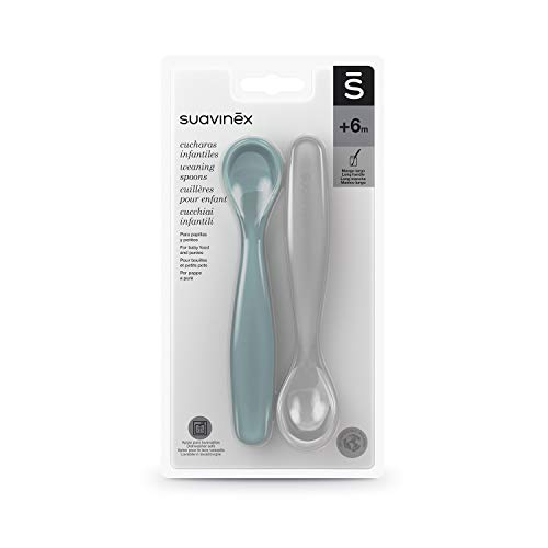 SUAVINEX Pack 2 Cucharas Infantiles Bebé, Ideal para Papillas y Potitos, Apta para Lavavajillas, para Bebés +6 Meses, Azul