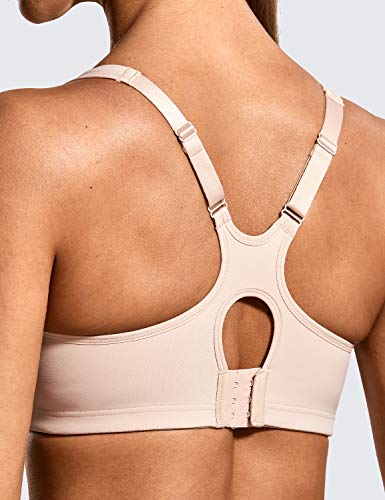 SYROKAN - Sujetador Deportivo con Aros Espalda Deportiva Sin Relleno para Mujer Beige 90E