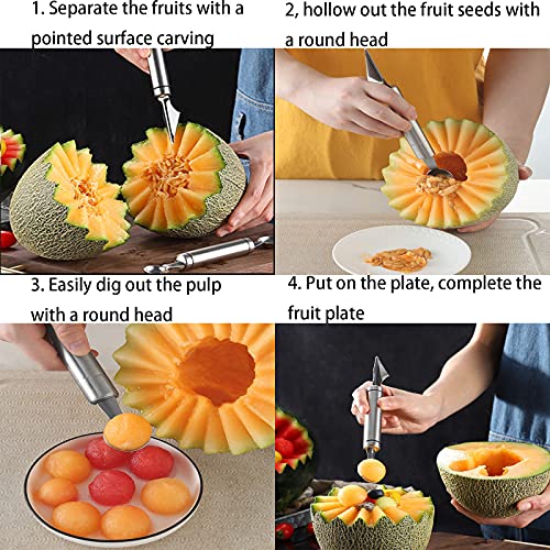 Tallado De Fruta Cuchara,2pienzas Cuchara para Cavar de Frutas,Sacabolas helado,304 Herramienta de Cocina Multifunción de Acero Inoxidable,nsalada de Frutas Tallado en Bricolaje.