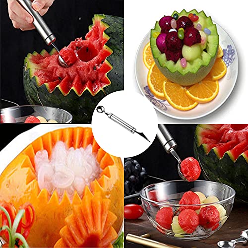 Tallado De Fruta Cuchara,2pienzas Cuchara para Cavar de Frutas,Sacabolas helado,304 Herramienta de Cocina Multifunción de Acero Inoxidable,nsalada de Frutas Tallado en Bricolaje.