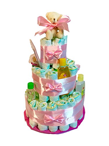 Tarta de pañales DODOT Johnson´s baby ROSA + chupete y babero