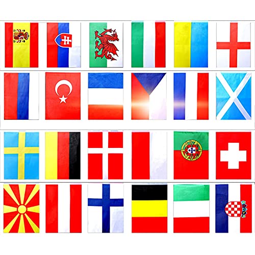 Teckey Banderines del Campeonato de fútbol Europeo, Pancarta de Banderas de Tela Europea Que Incluye Todos los 24 Equipos participantes Europeos, Bandera de Cuerda para Club, jardín, Bar, Eventos