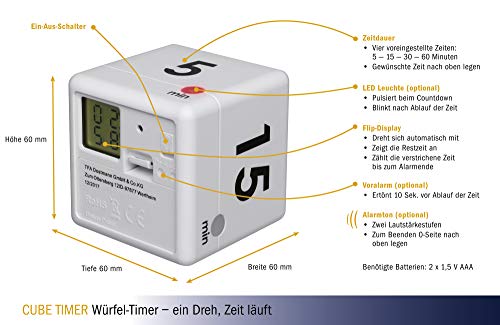 TFA Dostmann Digital Cubo. Temporizador, plástico, Blanco, 6 x 6 x 6 cm