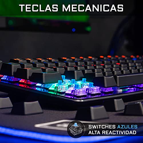 THE G-LAB Combo Carbon Pack Teclado y Ratón Gamer RGB - Teclado Mecánico Gaming con Leds Retroiluminados, Switches Azules, QWERTY Español Layout + Ratón Gaming RGB - 7200 dpi - PC/PS5/Xbox Series X