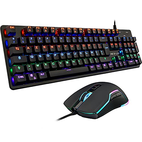 THE G-LAB Combo Carbon Pack Teclado y Ratón Gamer RGB - Teclado Mecánico Gaming con Leds Retroiluminados, Switches Azules, QWERTY Español Layout + Ratón Gaming RGB - 7200 dpi - PC/PS5/Xbox Series X