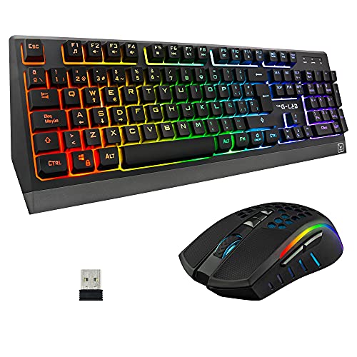 THE G-LAB Combo Tungsten – Pack de Teclado y Ratón Gaming Inalámbrico Retroiluminado - Teclado Gaming Inalámbrico Layout Español + Ratón Gaming Inalámbrico 2400 dpi – PC/PS4/PS5/Xbox One - Nuevo 2021