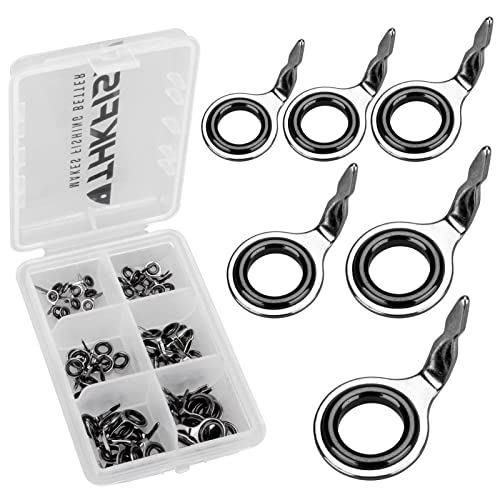 THKFISH Guías de caña de Pesca Kit de reparación de cañas de Pesca Guías de caña de Baitcasting Cerámica Carbono de Acero Inoxidable Guía de reparación Plata bruñida - Marco 60 Piezas