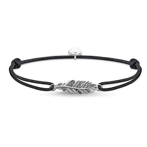 Thomas Sabo - Pulsera para Tobillo de Mujer "Little Secret Pluma", Plata de Ley 925, Negro